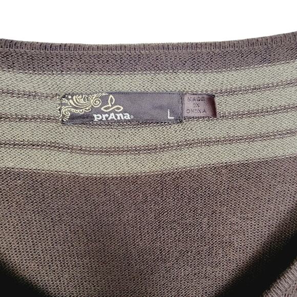 PRANA Brown Striped Sydney Bell Sleeve Belted Knit V-Neck Sweater Dress - M - Picture 8 of 9